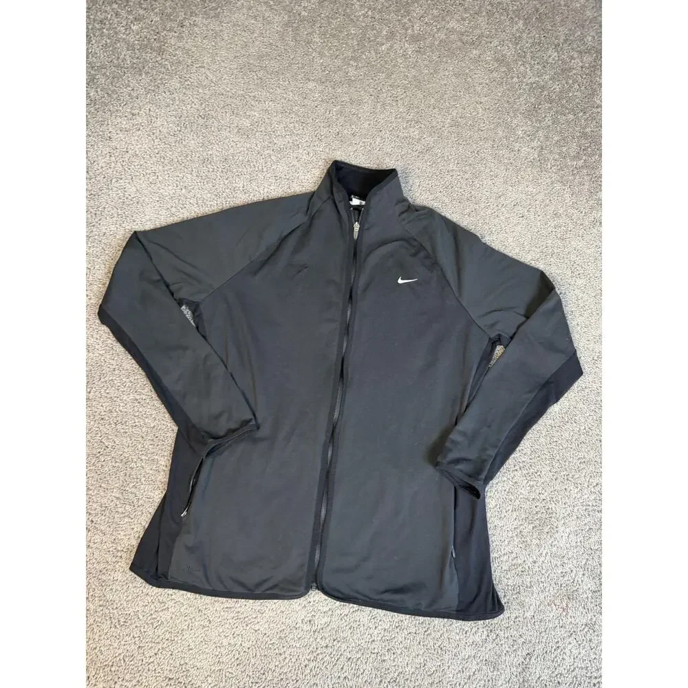 Nike Jacket Womens 1X Black Dri-FIT Full Zip Pockets Mid-Length Moisture Wicking